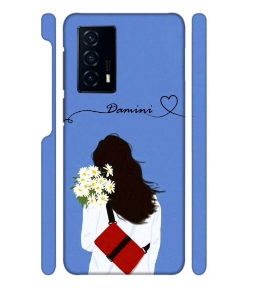 Sweet girl with back pose with flower Customize Text Vivo V23 E (5G) Mobile Cover