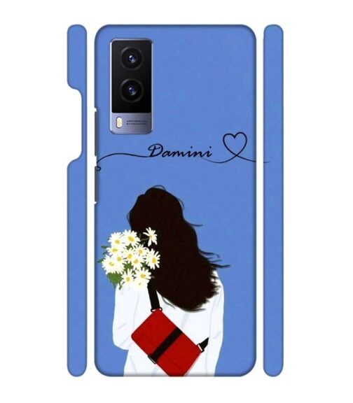 Sweet girl with back pose with flower Customize Text Vivo V21 E Mobile Cover
