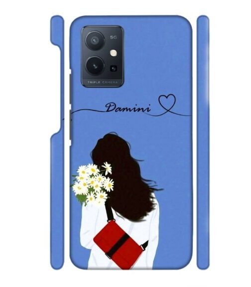 Sweet girl with back pose with flower Customize Text Vivo T1 (5) Mobile Cover