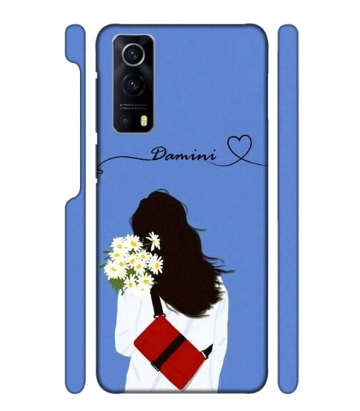 Sweet girl with back pose with flower Customize Text iQOO Z3 Mobile Cover