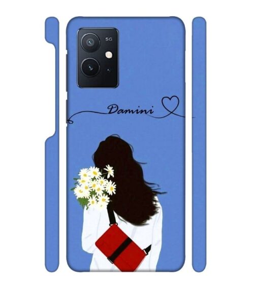 Sweet girl with back pose with flower Customize Text iQOO Z6 Mobile Cover