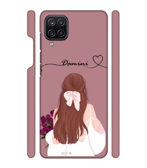 Sweet girl with back pose Customize Text Samsung Galaxy A12 Mobile Cover