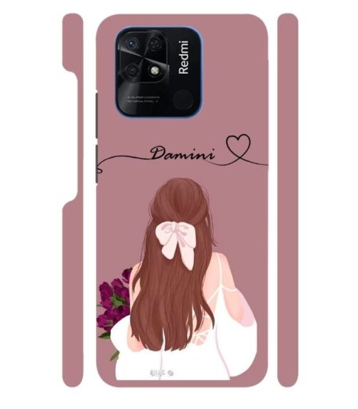 Sweet girl with back pose Customize Text Redmi 10 Mobile Cover