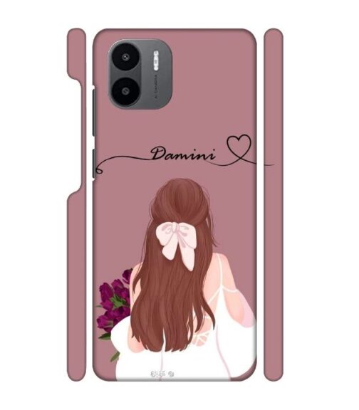 Sweet girl with back pose Customize Text Redmi A2 Mobile Cover
