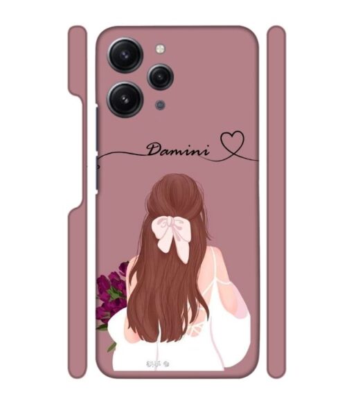 Sweet girl with back pose Customize Text Redmi 12 (5G) Mobile Cover