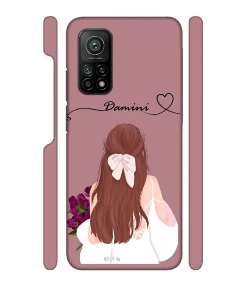 Sweet girl with back pose Customize Text Mi 10T Mobile Cover