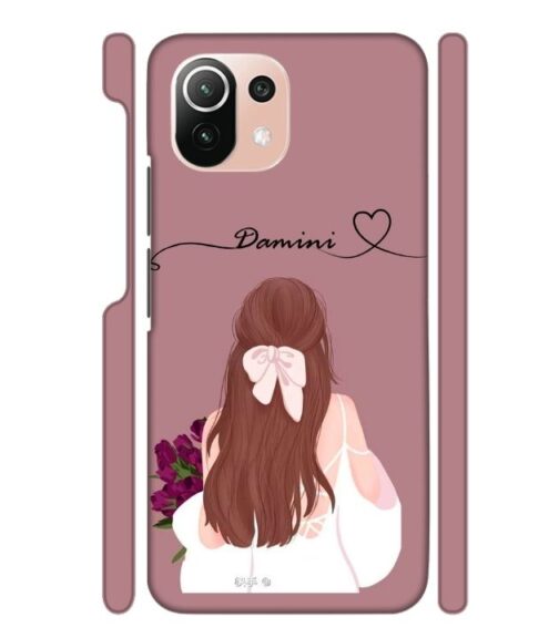 Sweet girl with back pose Customize Text Mi 11 Lite Mobile Cover