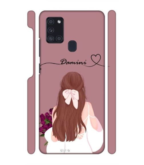 Sweet girl with back pose Customize Text Samsung Galaxy A21 S Mobile Cover