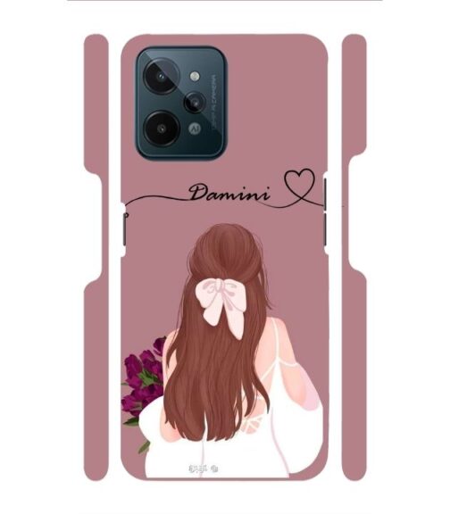 Sweet girl with back pose Customize Text Realme C31 Mobile Cover