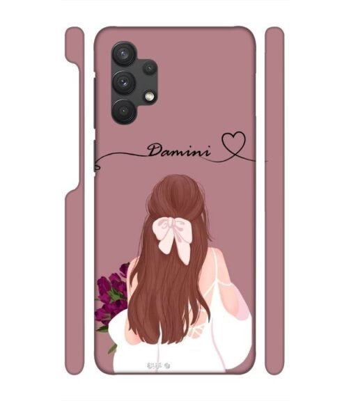 Sweet girl with back pose Customize Text Samsung Galaxy A32 Mobile Cover