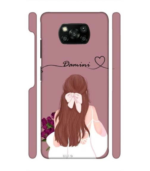 Sweet girl with back pose Customize Text Poco X3 Mobile Cover
