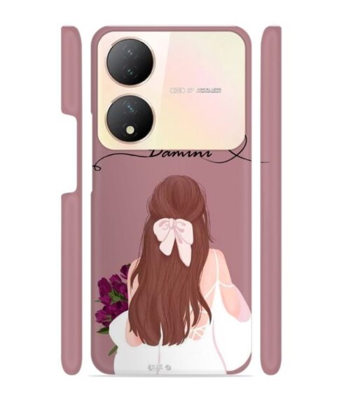 Sweet girl with back pose Customize Text Vivo Y100 (5G) Mobile Cover