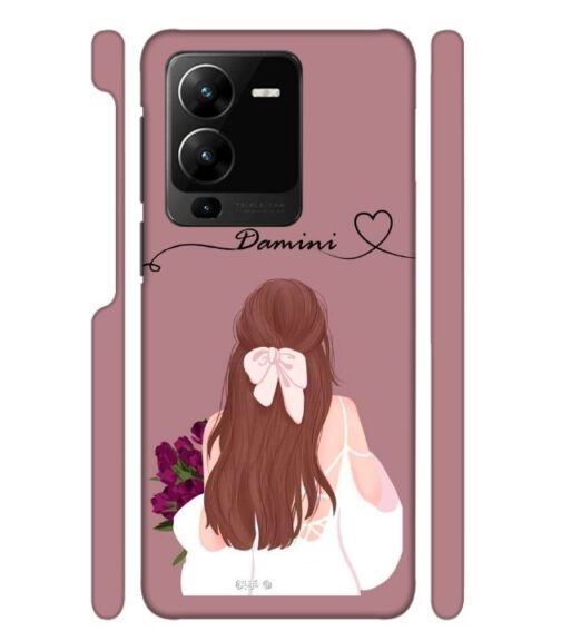 Sweet girl with back pose Customize Text Vivo Y35 Mobile Cover