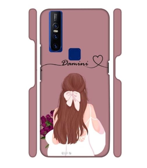 Sweet girl with back pose Customize Text Vivo V15 Mobile Cover