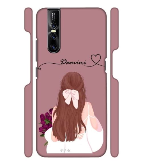 Sweet girl with back pose Customize Text Vivo V15 Pro Mobile Cover