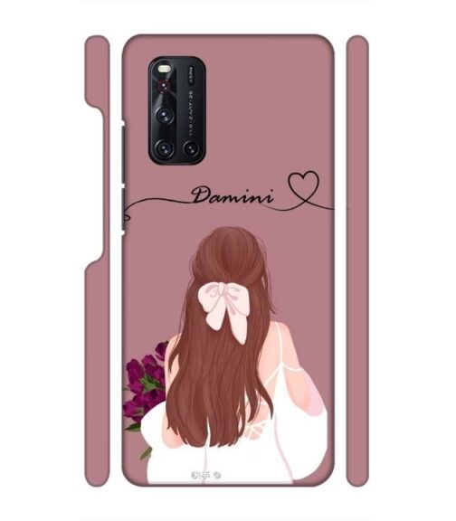 Sweet girl with back pose Customize Text Vivo V19 Mobile Cover
