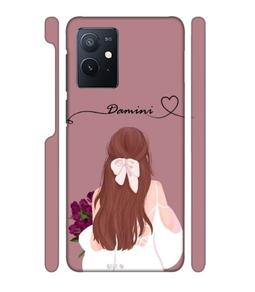 Sweet girl with back pose Customize Text iQOO Z6 Mobile Cover