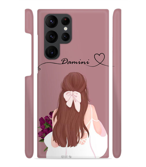 Sweet girl with back pose with flower Customize Text Samsung Galaxy S22 Ultra Mobile Cover