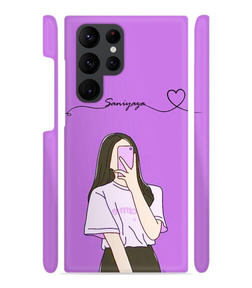 Girl gives mirror selfie pose with Customize Text Samsung Galaxy S22 Ultra Mobile Cover