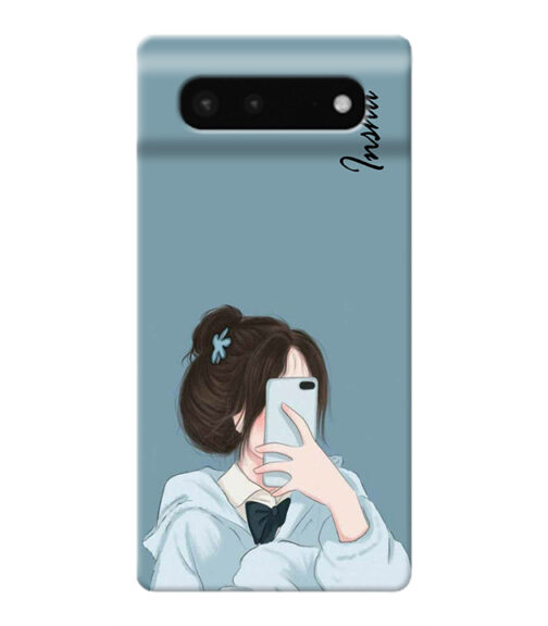 Customize text with girl mirror selfi pose graphics Google pixel 6 Mobile Cover