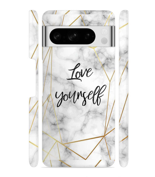 Blacky smoke with gold pattern with text love yourself Google Pixel 8 Pro Mobile Cover