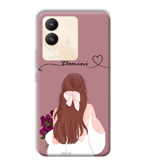 Sweet girl with back pose with flower Customize Text Vivo Y200 (5G) Mobile Cover