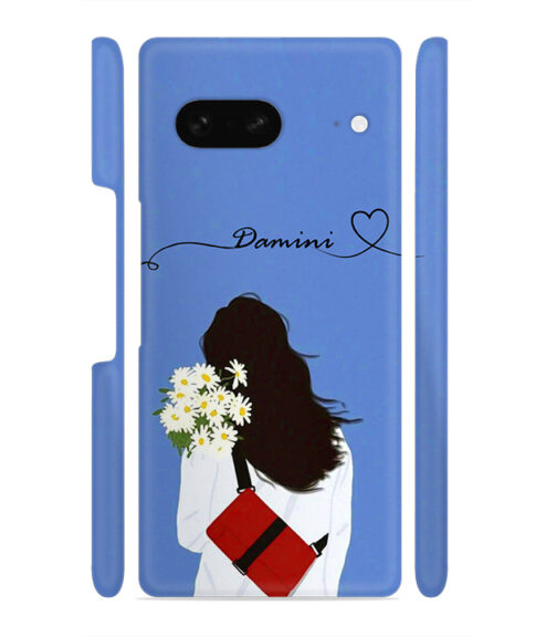 Sweet girl with back pose with flower Customize Text Google Pixel 7 Mobile Cover