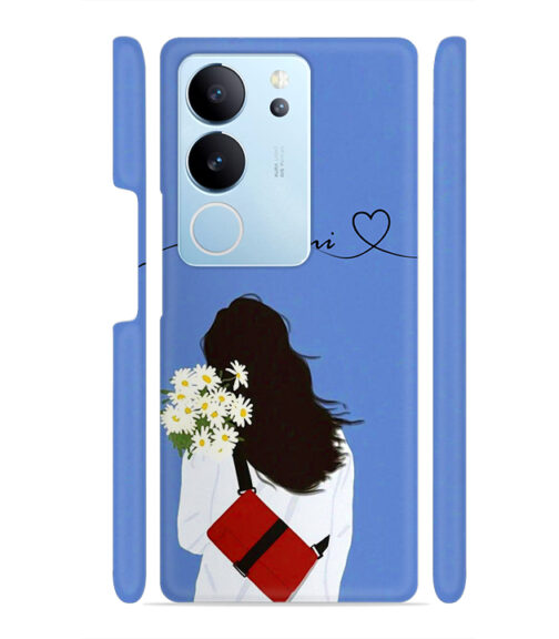 Sweet girl with back pose with flower Customize Text Vivo V29 5G Mobile Cover