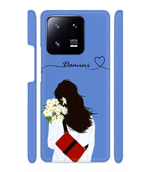 Sweet girl with back pose with flower Customize Text Xiaomi MI 13 PRO Mobile Cover