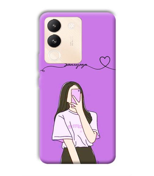 Girl gives mirror selfie pose with Customize Text Vivo Y200 (5G) Mobile Cover
