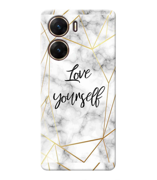 Blacky smoke with gold pattern with text love yourself Vivo V29 E Mobile Cover