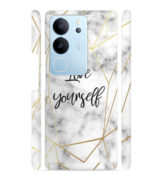 Blacky smoke with gold pattern with text love yourself Vivo V29 5G Mobile Cover