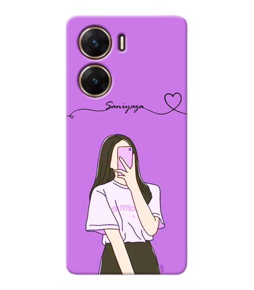 Girl gives mirror selfie pose with Customize Text Vivo V29 E Mobile Cover
