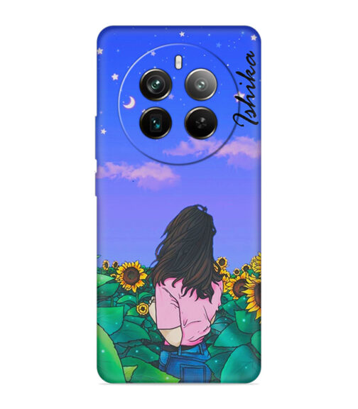 Girl in flower farm with Customize text Realme 12 Pro (5G) Mobile Cover