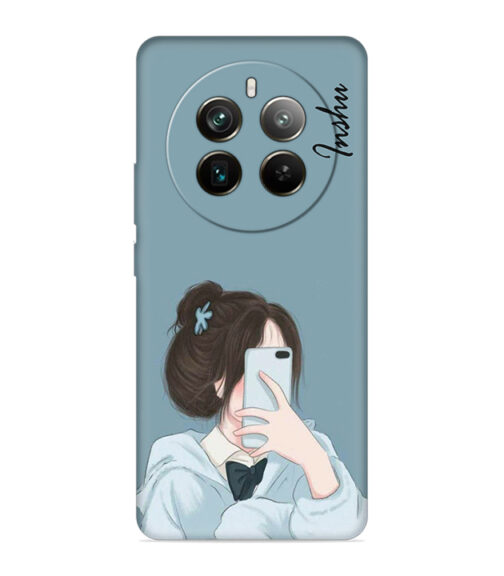Customize text with girl mirror selfie pose graphics Realme 12 Pro (5G) Mobile Cover