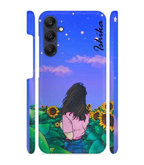 Girl in flower farm with Customize text Samsung Galaxy A05s S Mobile Cover