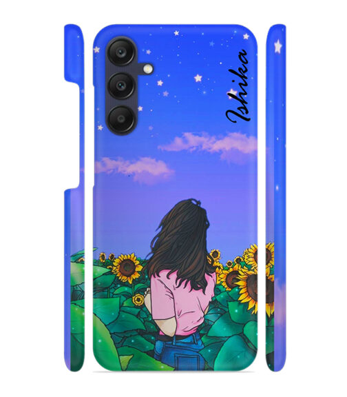 Girl in flower farm with Customize text Samsung Galaxy A25 (5G) Mobile Cover