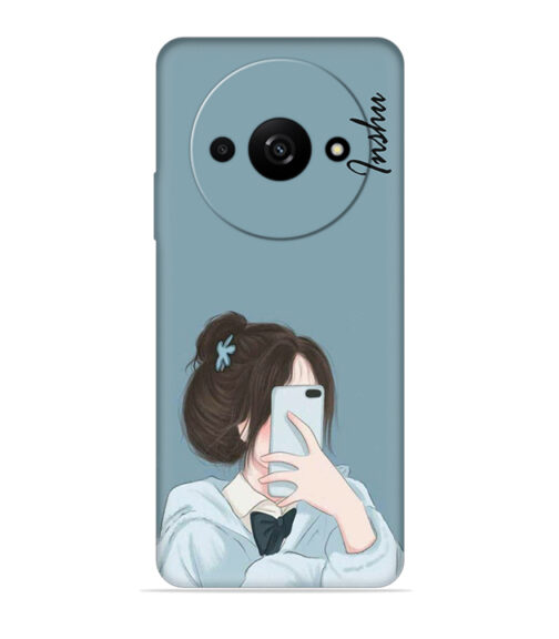 Customize text with girl mirror selfie pose graphics Xiaomi Redmi A3 (5G) Mobile Cover