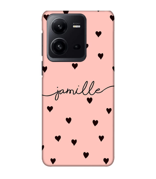 Heart pattern jamille text Vivo V25 Mobile Cover