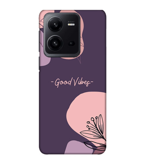 Good vibes text with foral design Vivo V25 Mobile Cover