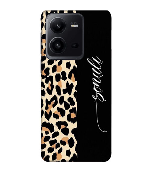 Half tiger skin & half black Pattern Vivo V25 Mobile Cover