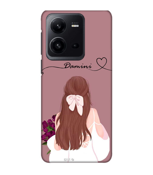 Sweet girl with back pose with flower background Vivo V25 Mobile Cover