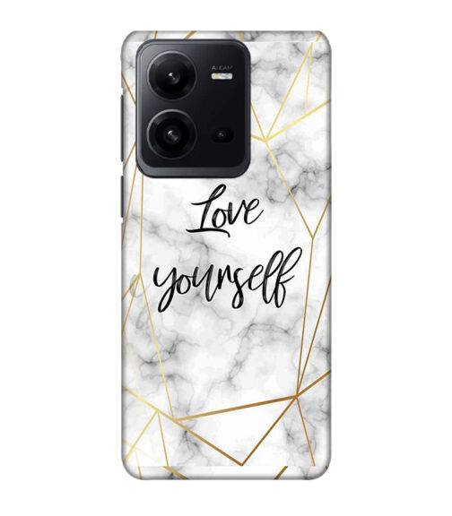 Blacky smoke with gold pattern with text love yourself Vivo V25 Mobile Cover