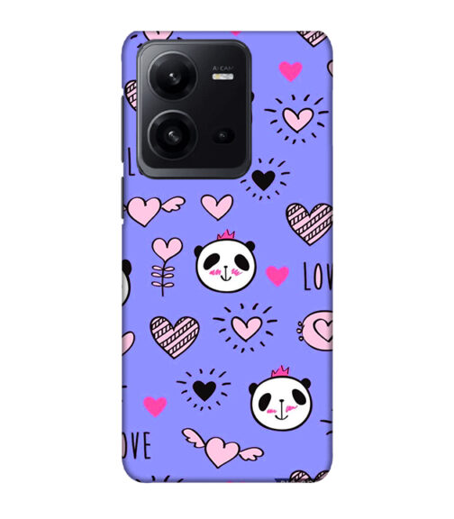 Love text with panda emoji Vivo V25 Mobile Cover