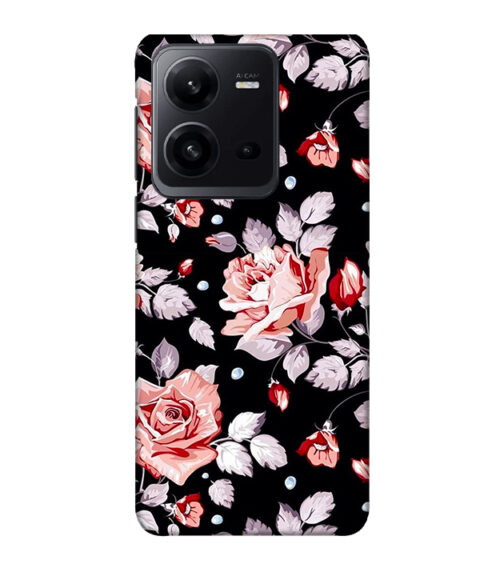 Floral design with black background Vivo V25 Mobile Cover