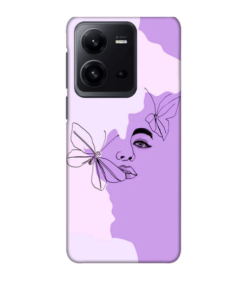 Face sketch with butterfly Vivo V25 Mobile Cover