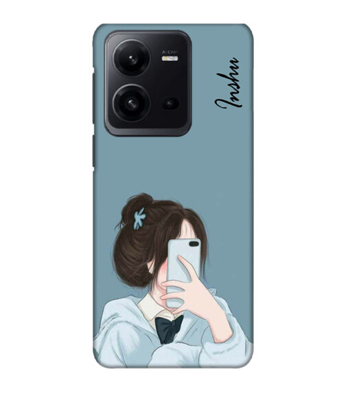 Inshn text with girl mirror selfi pose graphics Vivo V25 Mobile Cover