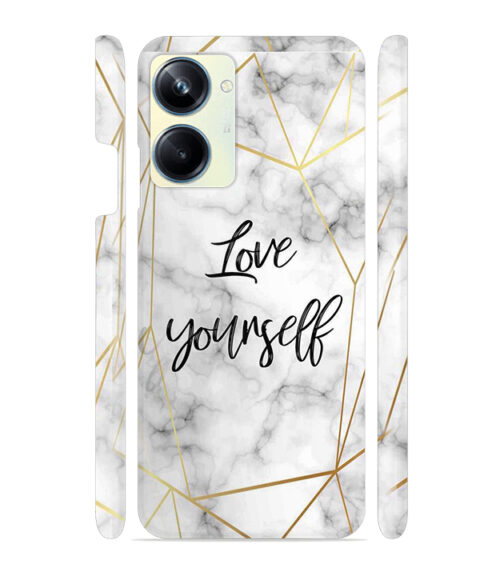 Blacky smoke with gold pattern with text love yourself Realme 10 Pro 5G Mobile Cover