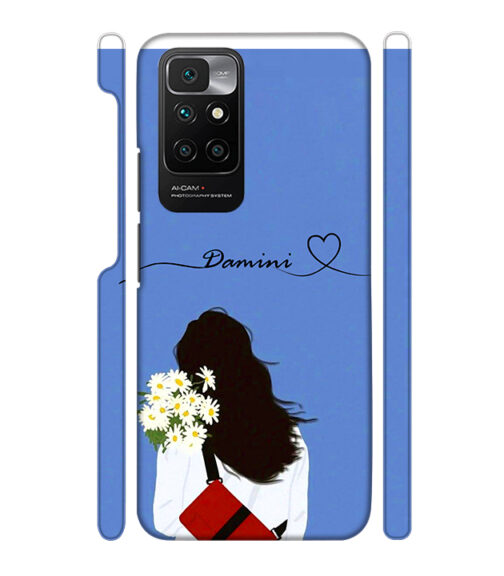 Sweet girl with back pose with flower background Redmi 10 Prime Mobile Cover