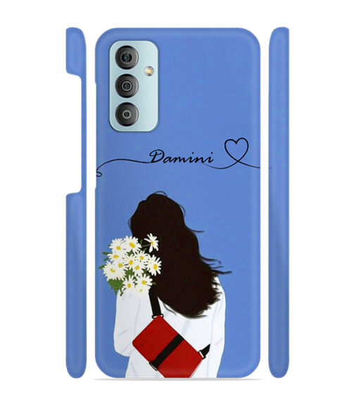 Sweet girl with back pose with flower background Samsung Galaxy F23 (5G) Mobile Cover